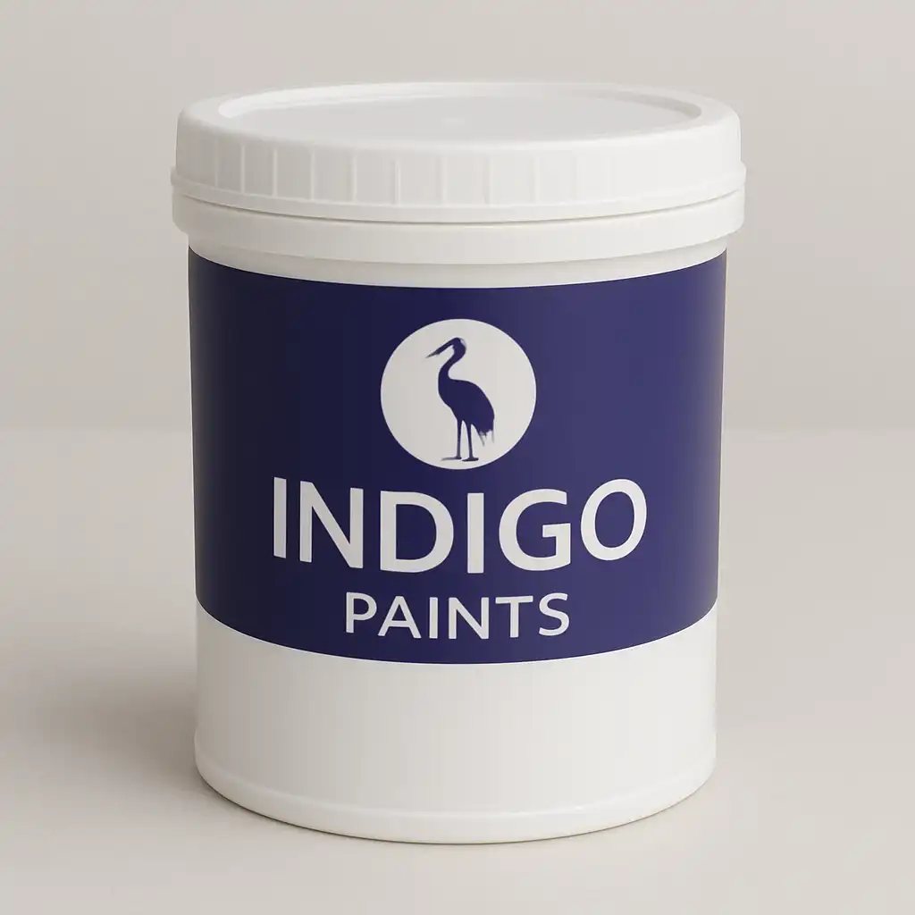 Indigo Paints Plastic Bucket with Purple Label and White Bird Logo Indigo Paints bucket with white bird logo and deep purple label