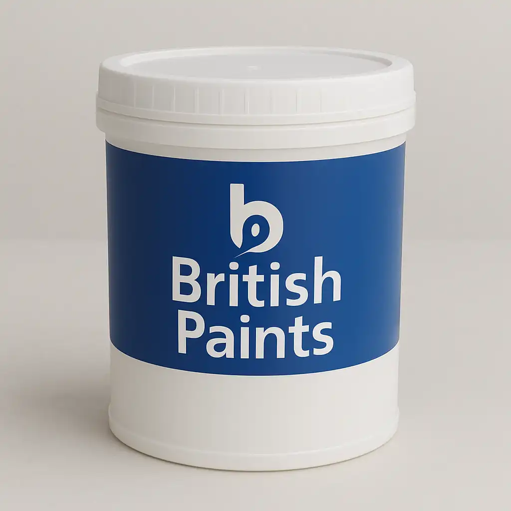 British Paints Plastic Bucket with Yellow Label and Red Lid British Paints plastic bucket with bold yellow label and red lid